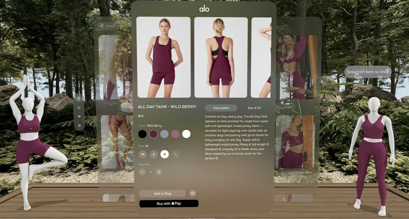 A screenshot of Alo Yoga's immersive shopping experience