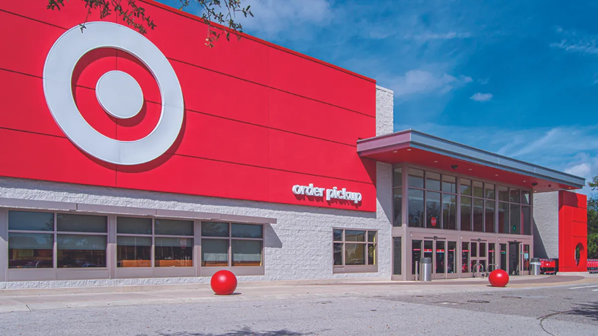 A Target storefront with the company's signature red color scheme and bullseye logo