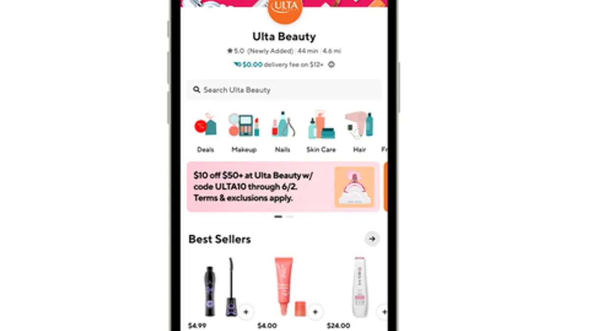 A smartphone showing Ulta's marketplace on the DoorDash app.