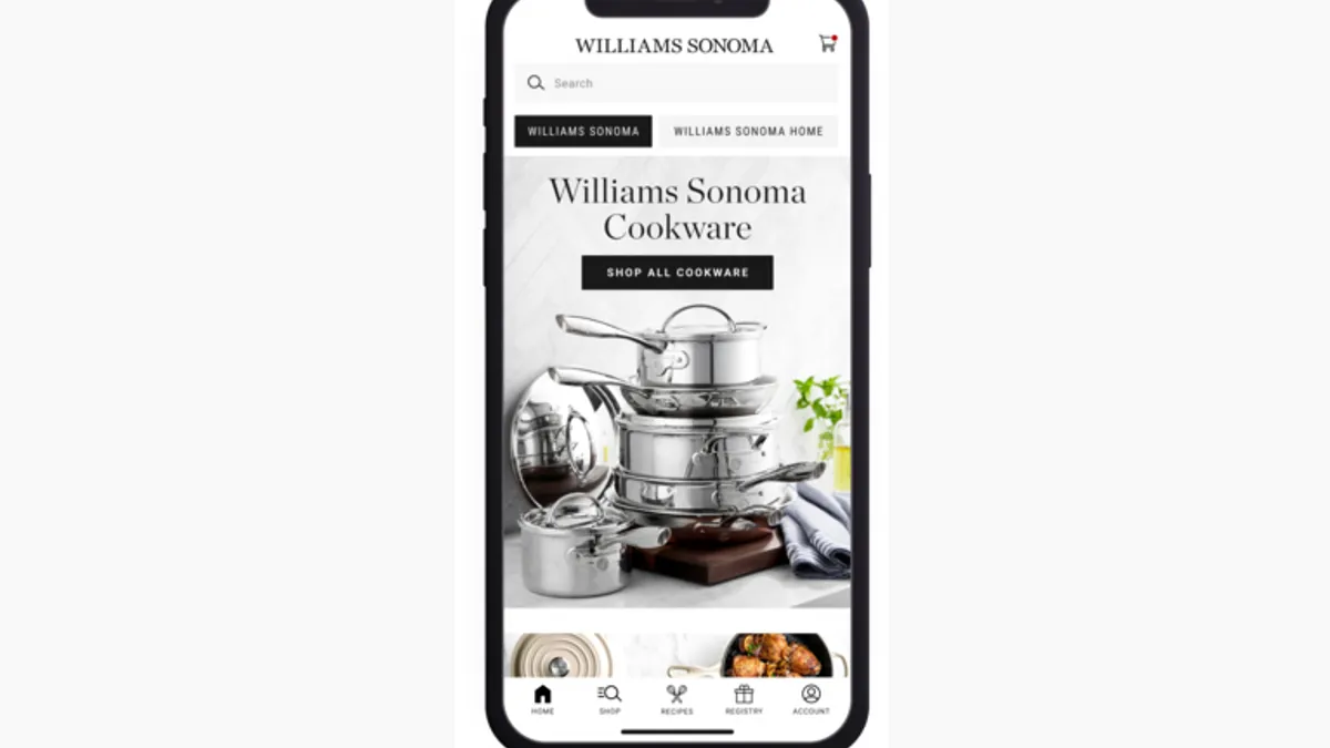 The Williams Sonoma app on a mobile phone.